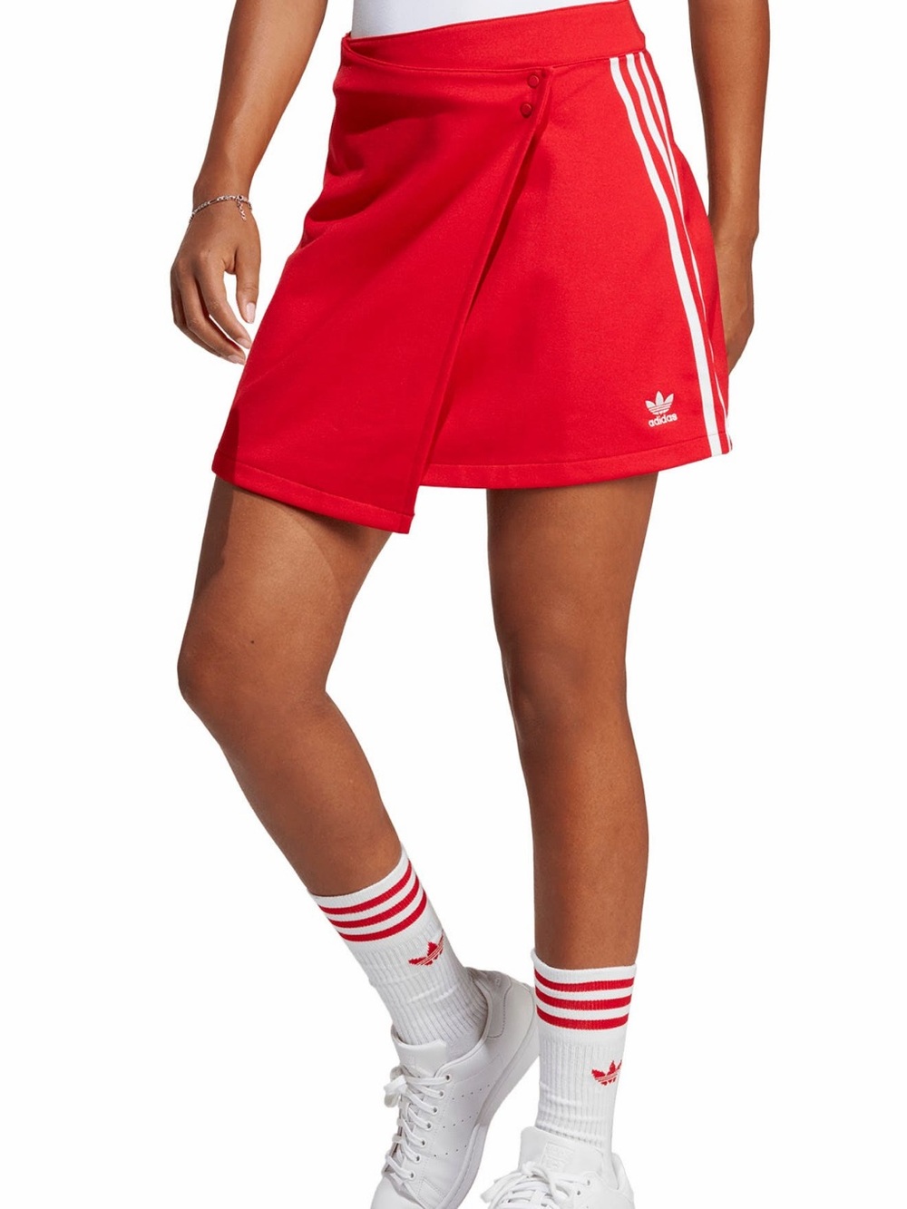 adidas Red Athletic Wrap Skirt with White Three-Stripes, Small
